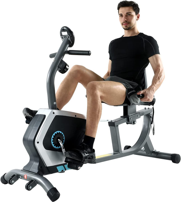 Ergometer Liege- Heimtrainer mit Magnetbremse, Pulssensoren und LCD-Display, 8 Widerstandsstufen, Sitzergometer mit Rückenlehne für Zuhause