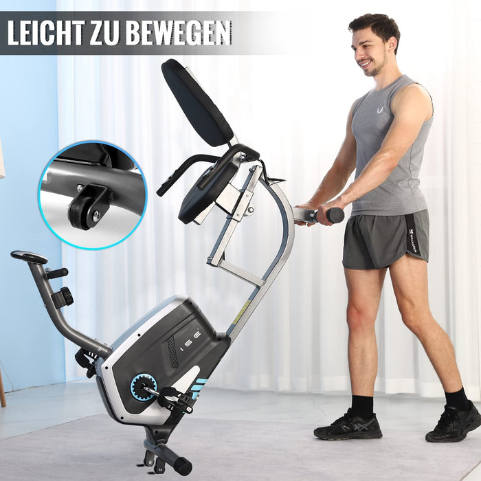 Ergometer Liege- Heimtrainer mit Magnetbremse, Pulssensoren und LCD-Display, 8 Widerstandsstufen, Sitzergometer mit Rückenlehne für Zuhause