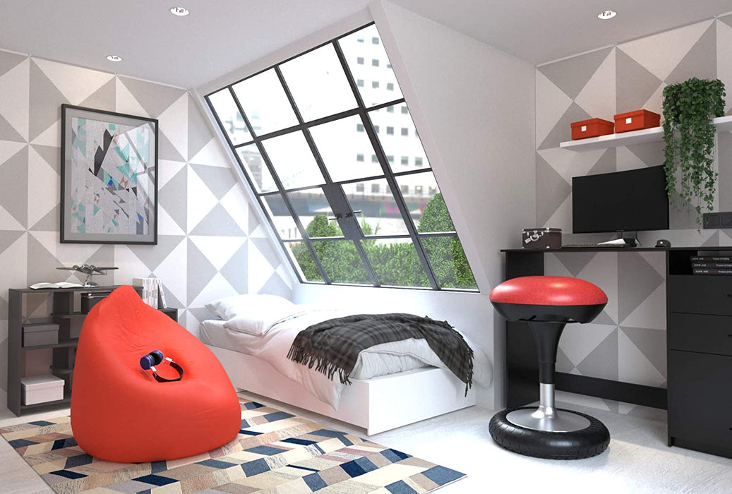 Ergonomischer Sitzhocker, Arbeitshocker, Bürohocker mit Schwingeffekt, Sitzhöhenverstellung, Bezug bordeaux rot