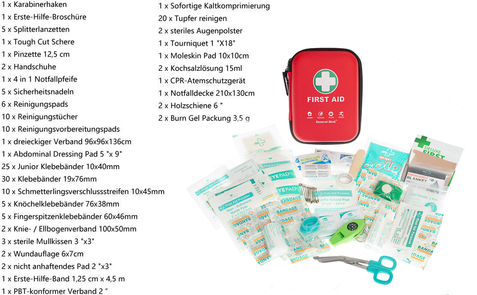 Erste Hilfe Set - 170-teiliges Premium Erste-Hilfe-Set für Haus, Auto, Reise, Büro, Sport, Wandern, Camping, Rettung