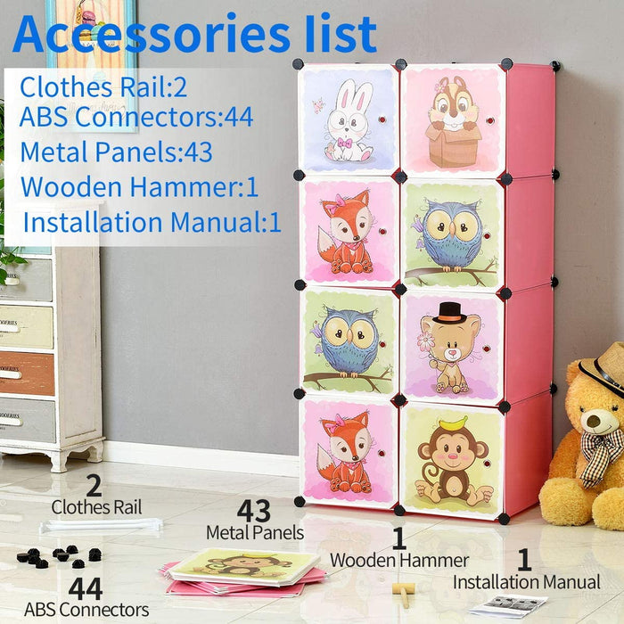 Erweiterbares Kinderregal Kinder Kleiderschrank Stufenregal Bücherregal mit Türen & 2 Aufhängern, Tiefere Fächer als Normal (45 cm vs. 35 cm) 