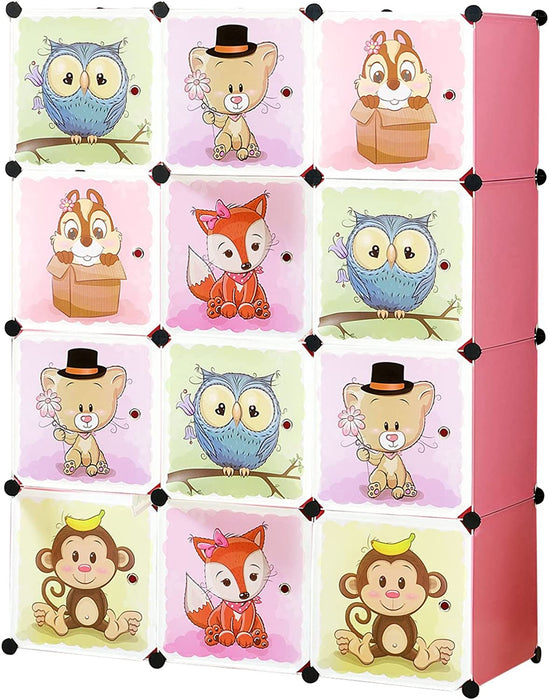 Erweiterbares Kinderregal Kinder Kleiderschrank Stufenregal Bücherregal mit Türen & 2 Aufhängern, Tiefere Fächer als Normal (45 cm vs. 35 cm) 