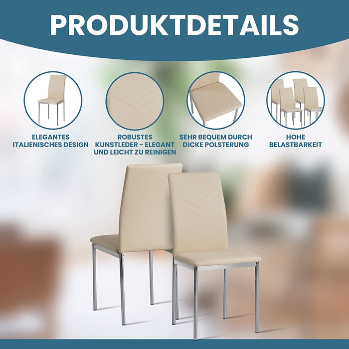 Esszimmerstühle 2er Set Verona, Beige - Edles Italienisches Design, Kunstleder-Bezug, bequemer Polsterstuhl - Moderner Küchenstuhl, Stuhl Esszimmer 