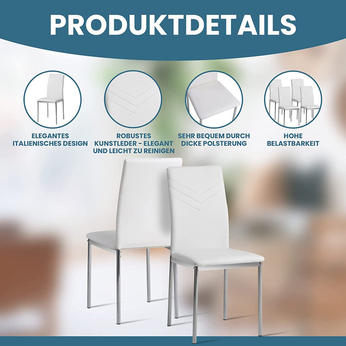 Esszimmerstühle 2er Set Verona, Weiss - Edles Italienisches Design, Kunstleder-Bezug, bequemer Polsterstuhl - Moderner Küchenstuhl, Stuhl Esszimmer