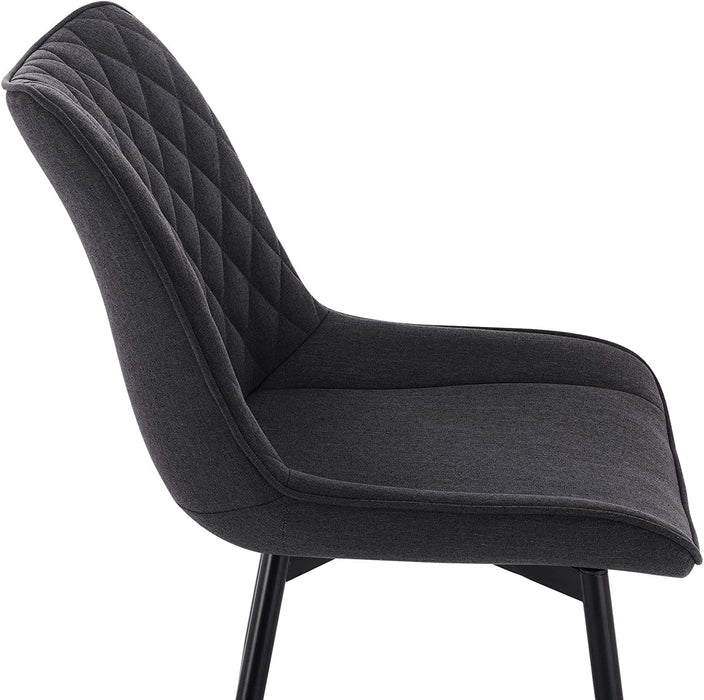 Esszimmerstühle 2er Set Küchenstuhl Polsterstuhl Wohnzimmerstuhl Sessel mit Rückenlehne, Sitzfläche aus Leinen, Metallbeine, Dunkelgrau