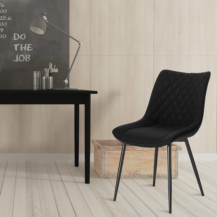 Esszimmerstühle 2er Set Küchenstuhl Polsterstuhl Wohnzimmerstuhl Sessel mit Rückenlehne, Sitzfläche aus Leinen, Metallbeine, Schwarz