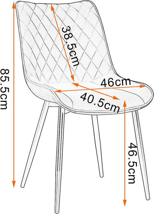 Esszimmerstühle 2er Set Küchenstuhl Polsterstuhl Wohnzimmerstuhl Sessel mit Rückenlehne, Sitzfläche aus Samt, Metallbeine, Dunkelgrau