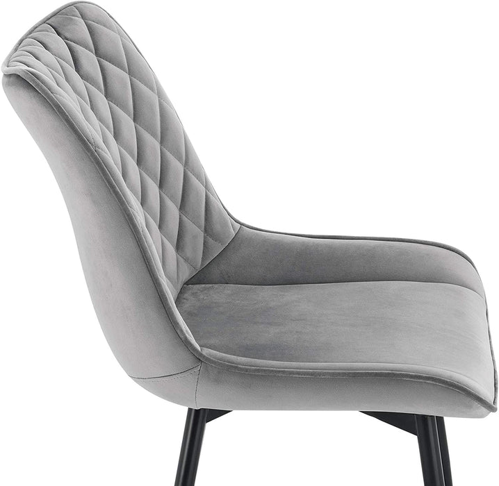 Esszimmerstühle 2er Set Küchenstuhl Polsterstuhl Wohnzimmerstuhl Sessel mit Rückenlehne, Sitzfläche aus Samt, Metallbeine, Hellgrau