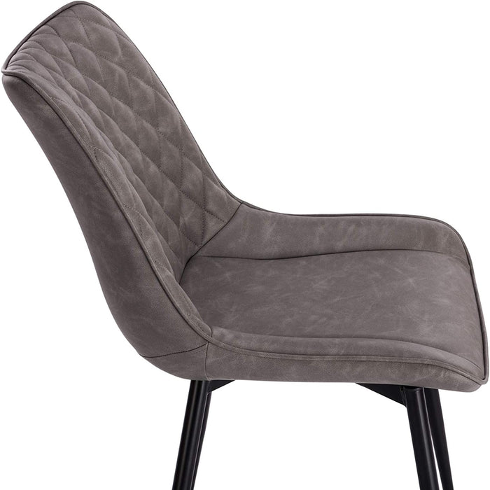 Esszimmerstühle 2er Set Küchenstuhl Polsterstuhl Wohnzimmerstuhl Sessel mit Rückenlehne, Sitzfläche aus Kunstleder, Antiklederoptik, Dunkelgrau