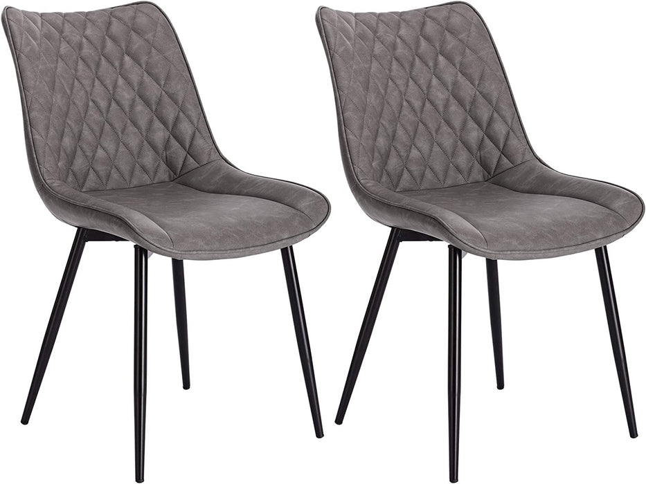 Esszimmerstühle 2er Set Küchenstuhl Polsterstuhl Wohnzimmerstuhl Sessel mit Rückenlehne, Sitzfläche aus Kunstleder, Antiklederoptik, Dunkelgrau