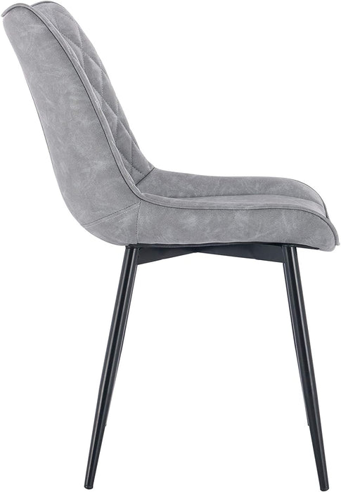 Esszimmerstühle 2er Set Küchenstuhl Polsterstuhl Wohnzimmerstuhl Sessel mit Rückenlehne, Sitzfläche aus Kunstleder, Metallbeine, Antiklederoptik, Grau