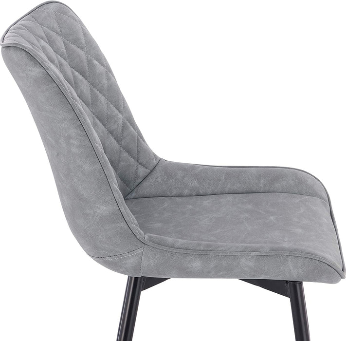 Esszimmerstühle 2er Set Küchenstuhl Polsterstuhl Wohnzimmerstuhl Sessel mit Rückenlehne, Sitzfläche aus Kunstleder, Metallbeine, Antiklederoptik, Grau