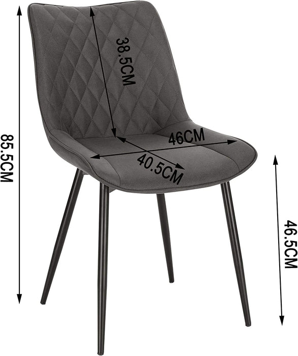 Esszimmerstühle 2er Set Küchenstuhl Polsterstuhl Wohnzimmerstuhl Sessel mit Rückenlehne, Sitzfläche aus Stoffbezug, Metallbeine, Dunkelgrau