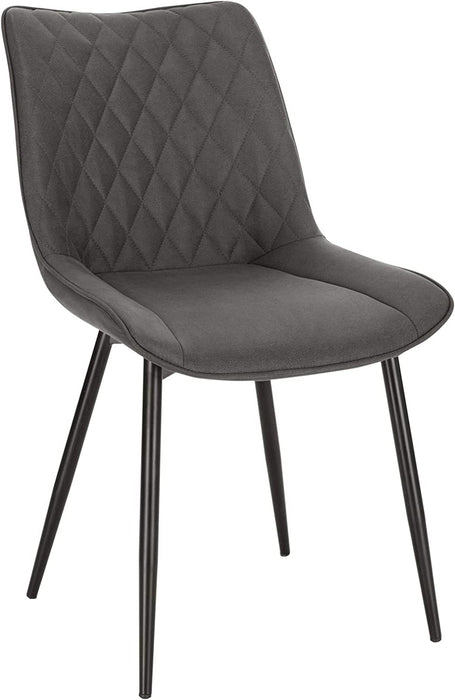 Esszimmerstühle 2er Set Küchenstuhl Polsterstuhl Wohnzimmerstuhl Sessel mit Rückenlehne, Sitzfläche aus Stoffbezug, Metallbeine, Dunkelgrau