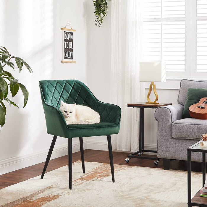 Esszimmerstuhl, Sessel, Polsterstuhl mit Armlehnen, Sitzbreite 49 cm, Metallbeine, Samtbezug, bis 110 kg belastbar, für Arbeitszimmer, Wohnzimmer