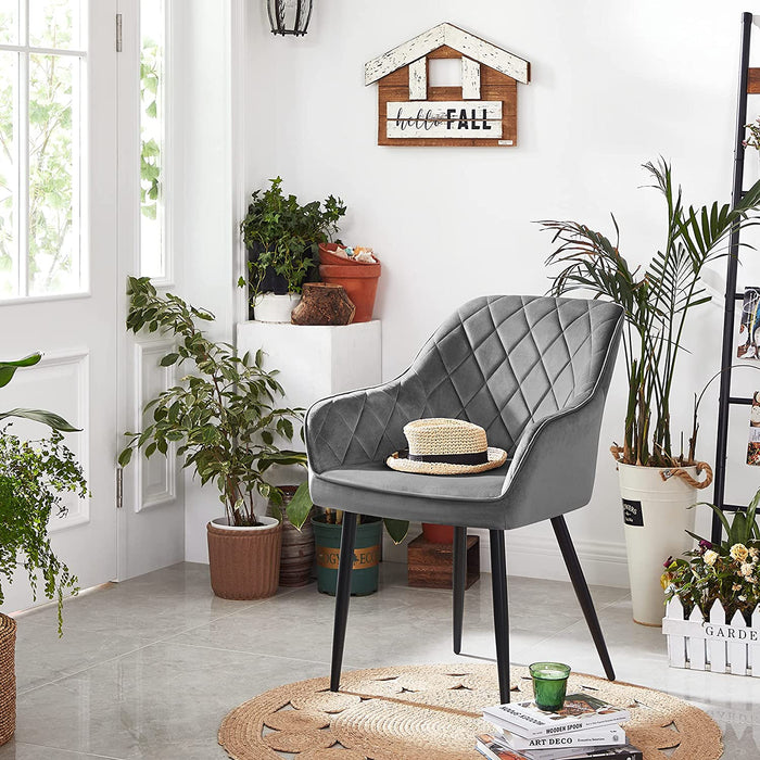 Esszimmerstuhl, Sessel, Polsterstuhl mit Armlehnen, Sitzbreite 49 cm, Metallbeine, Samtbezug, bis 110 kg belastbar, für Arbeitszimmer, Wohnzimmer