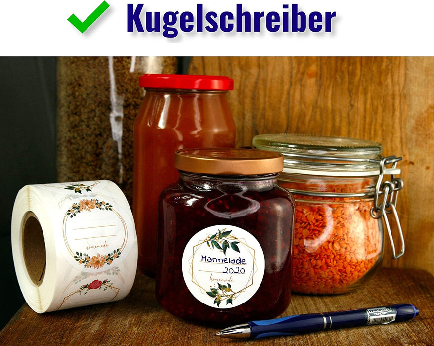 Etiketten Selbstklebend 200 Stück 5cm Ø Klebe-Etiketten zum Beschriften von Einmach-Gläsern, Aufkleber Marmeladenglas Beschriftbar