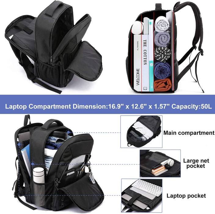 Extra Groß Rucksack Herren 50L Wasserdicht 17 Zoll Laptoptasche Arbeit Laptop Rucksack mit USB Ladeanschluss Anti Diebstahl Business Reisen 