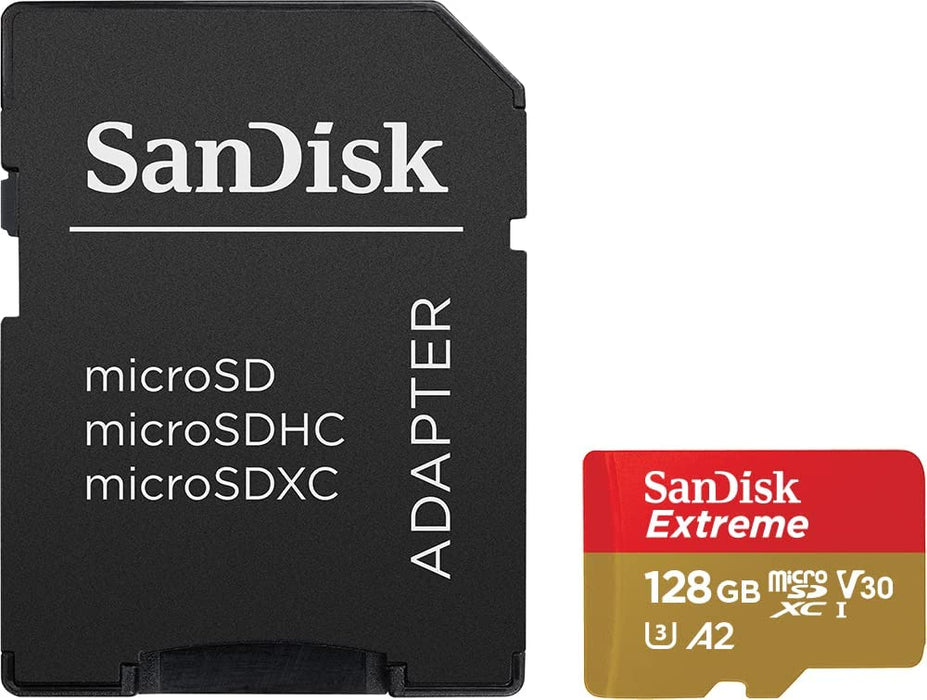 Extreme microSDXC UHS-I Speicherkarte 128 GB + Adapter (Für Smartphones, Actionkameras und Drohnen, A2, C10, V30, U3, 190 MB/s Übertragung)