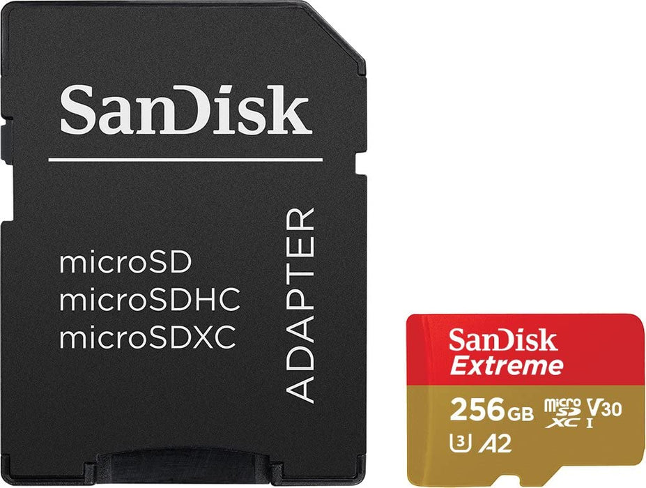 Extreme microSDXC UHS-I Speicherkarte 256 GB + Adapter (Für Smartphones, Actionkameras und Drohnen, A2, C10, V30, U3, 190 MB/s Übertragung, RescuePRO Deluxe)