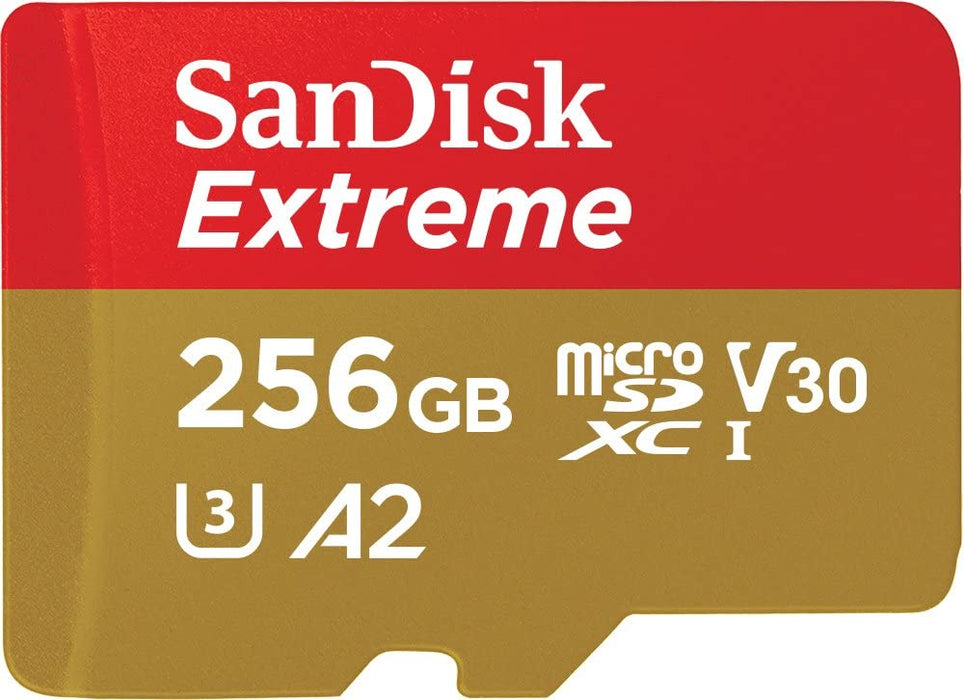 Extreme microSDXC UHS-I Speicherkarte 256 GB + Adapter (Für Smartphones, Actionkameras und Drohnen, A2, C10, V30, U3, 190 MB/s Übertragung, RescuePRO Deluxe)