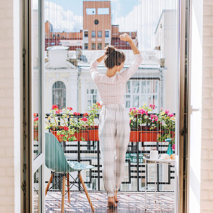 Fadenvorhang, 145x245 cm, mit Tunneldurchzug, kürzbar, für Türen & Fenster, Fadenvorhang Silber, waschbar, 100 Polyester