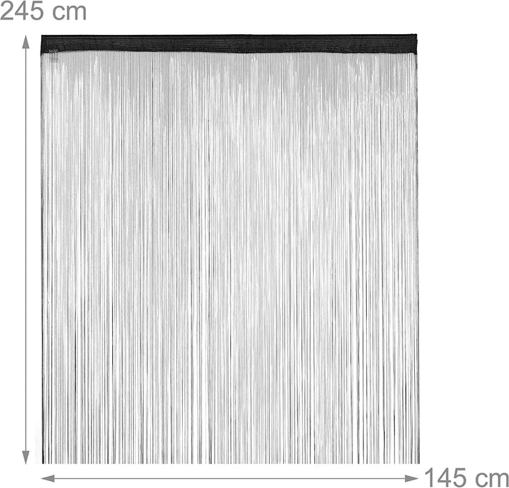 Fadenvorhang schwarz, kürzbar, Tunneldurchzug, für Türen & Fenster, waschbar, Fadengardine, 145x245 cm, Black