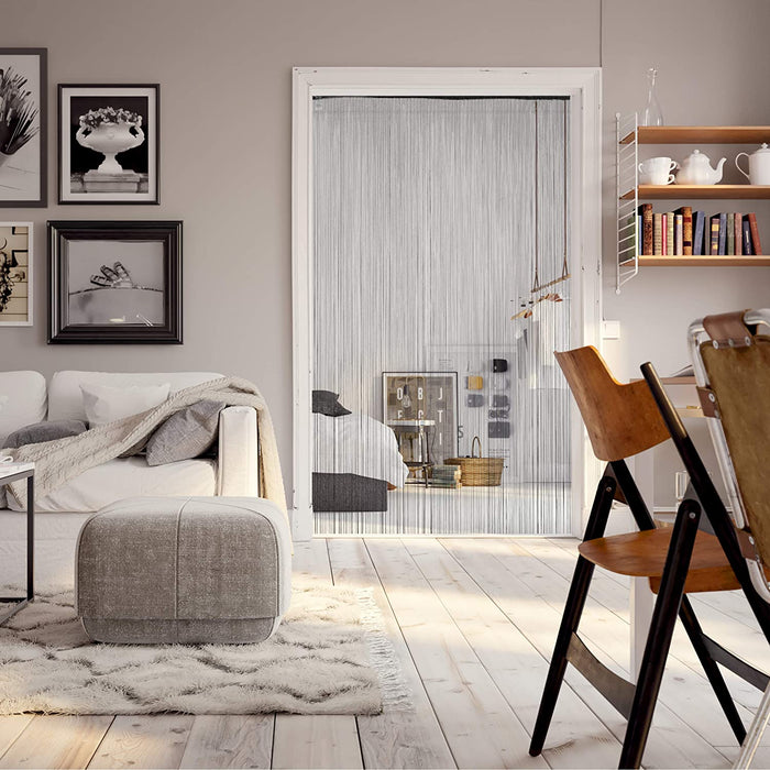 Fadenvorhang schwarz, kürzbar, Tunneldurchzug, für Türen & Fenster, waschbar, Fadengardine, 145x245 cm, Black