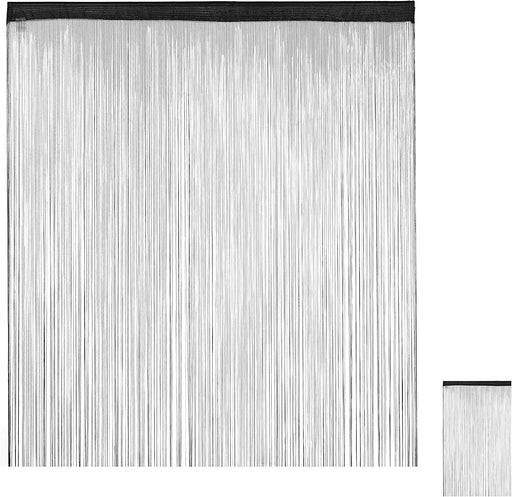 Fadenvorhang schwarz, kürzbar, Tunneldurchzug, für Türen & Fenster, waschbar, Fadengardine, 145x245 cm, Black