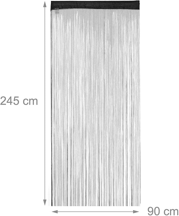 Fadenvorhang schwarz, kürzbar, Tunneldurchzug, für Türen & Fenster, waschbar, Fadengardine, 90x245 cm, Black, 90x245cm