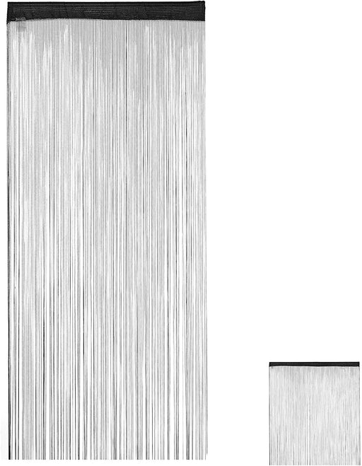 Fadenvorhang schwarz, kürzbar, Tunneldurchzug, für Türen & Fenster, waschbar, Fadengardine, 90x245 cm, Black, 90x245cm