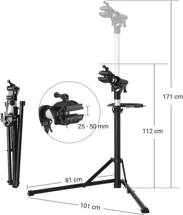Fahrradmontageständer, Aluminium Montageständer für Fahrräder, Reparaturständer mit magnetischer Werkzeugschale, Reparaturset, höhenverstellbar