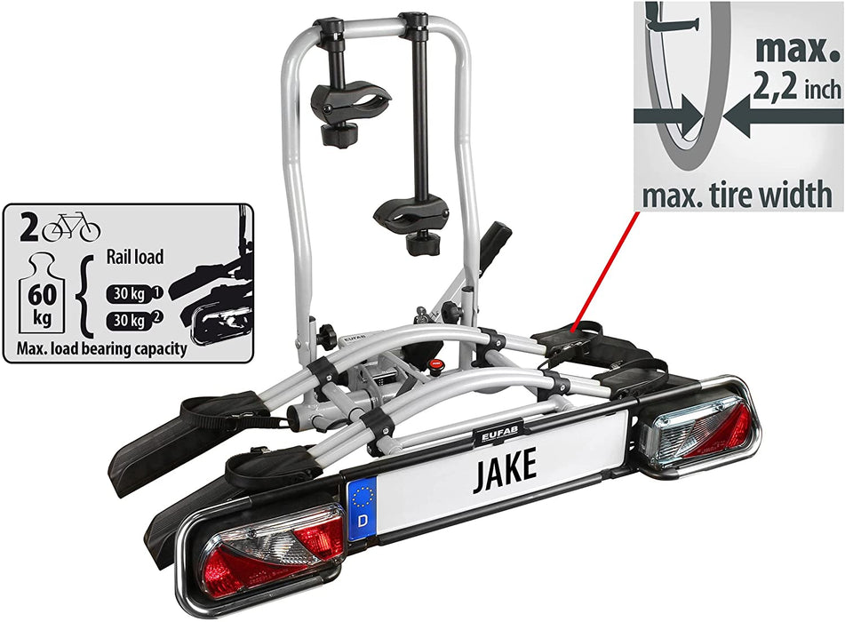 Fahrradträger JAKE, E-Bike geeignet, teilweise vormontiert, erweiterbar, Diebstahlschutz, für 2 Fahrräder, für Anhängerkupplung