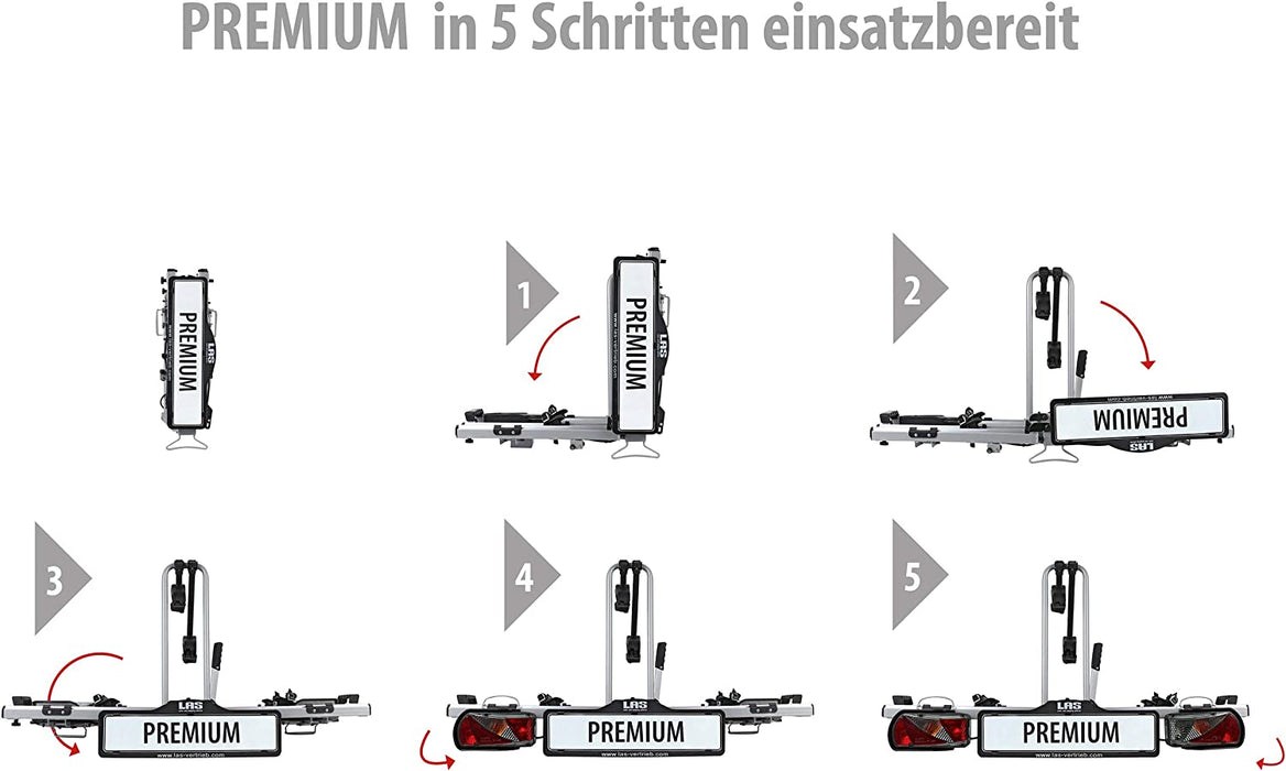 Fahrradträger PREMIUM, E-Bike geeignet, komplett vormontiert, Diebstahlschutz, für 2 Fahrräder, für Anhängerkupplung