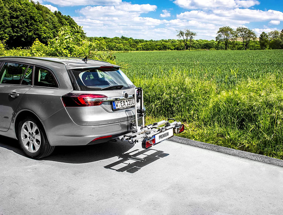 Fahrradträger PREMIUM, E-Bike geeignet, komplett vormontiert, Diebstahlschutz, für 2 Fahrräder, für Anhängerkupplung