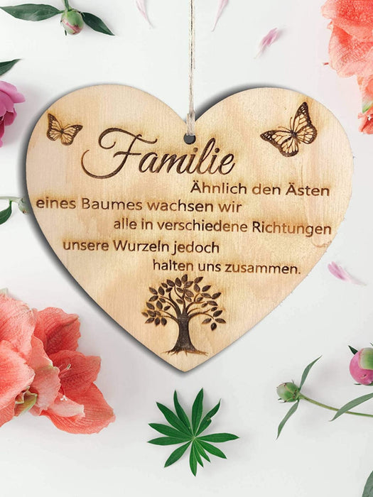 Familie Herz Schild Dekoschild Herzschild Holzherz Holzschild 10 x 10 cm Geschenk für die Familie Spruch Geschenk Holz Geschenk EIN Geschenk