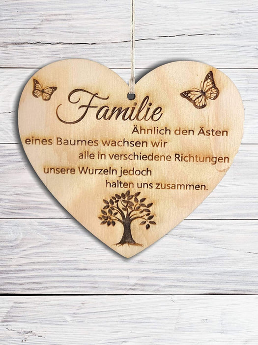 Familie Herz Schild Dekoschild Herzschild Holzherz Holzschild 10 x 10 cm Geschenk für die Familie Spruch Geschenk Holz Geschenk EIN Geschenk