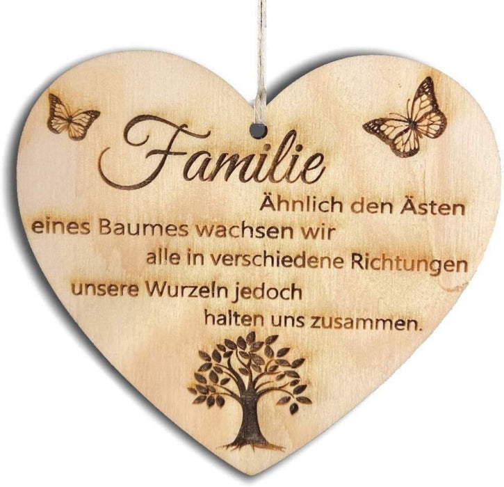 Familie Herz Schild Dekoschild Herzschild Holzherz Holzschild 10 x 10 cm Geschenk für die Familie Spruch Geschenk Holz Geschenk EIN Geschenk