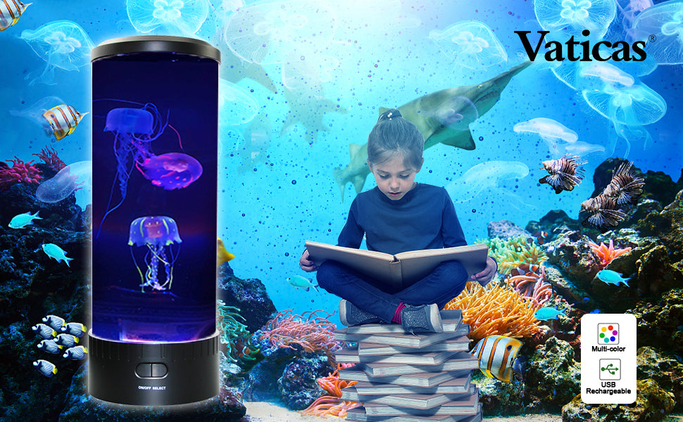 Fantasy Quallen Lampe 14 Zoll Jellyfish Lamp Aquarium LED Tank Mood Lampe Multi Color Nachtlicht Desktop Runde Stimmungslampe Dekoration Spielzeug