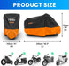 Verbesserte Version Wasserdicht Motorradabdeckung Motorrad Abdeckplane Outdoor Motorradgarage Motorroller Abdeckung Winddicht XXL mit 2 Gürtelschnalle Schwarz-Orange 245cmx105cmx125cm