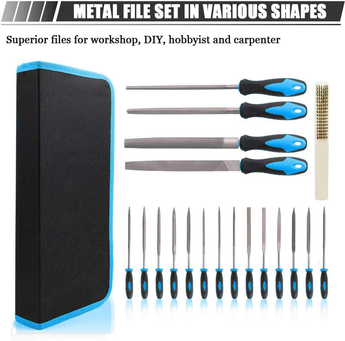 Feilen-Set, Werkstattfeile Satz 19 tlg. Feilensatz inkl. Flachfeile Halbrundfeile Rundfeile Dreikantfeile Nadelfeile Schlüsselfeilen für Werkstatt