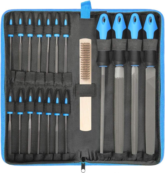 Feilen-Set, Werkstattfeile Satz 19 tlg. Feilensatz inkl. Flachfeile Halbrundfeile Rundfeile Dreikantfeile Nadelfeile Schlüsselfeilen für Werkstatt