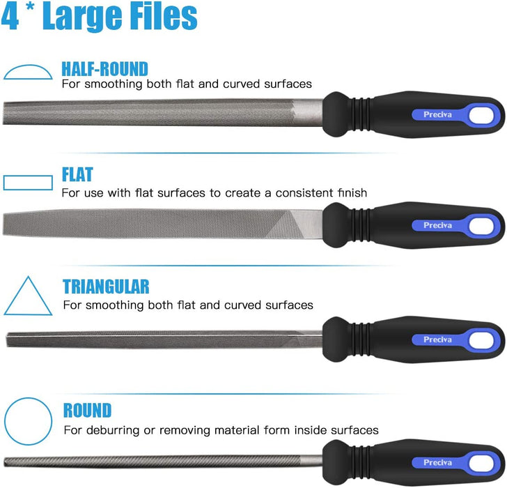 Feilen Set - 16 tlg. Werkstattfeile Satz inkl. Flachfeile Halbrundfeile Rundfeile Dreikantfeile Schlüsselfeilen für 3D Druck, Holzarbeiten