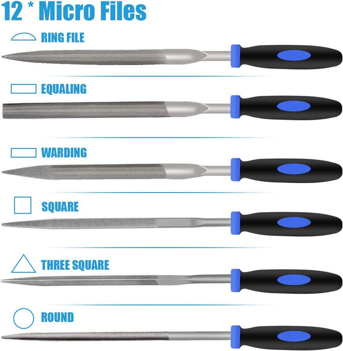 Feilen Set - 16 tlg. Werkstattfeile Satz inkl. Flachfeile Halbrundfeile Rundfeile Dreikantfeile Schlüsselfeilen für 3D Druck, Holzarbeiten