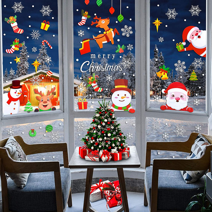 Fensterbilder Weihnachten, Weihnachtsdeko Fensteraufkleber PVC Fensterdeko Fenstersticker Selbstklebend Fensterfolie für Türen Schaufenster Vitrinen