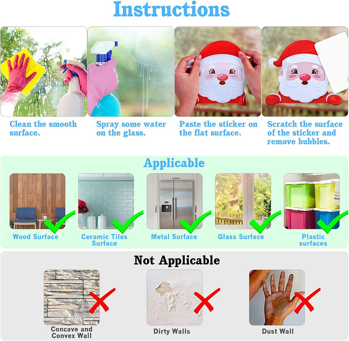Fensterbilder Weihnachten, Weihnachtsdeko Fensteraufkleber PVC Fensterdeko Fenstersticker Selbstklebend Fensterfolie für Türen Schaufenster Vitrinen