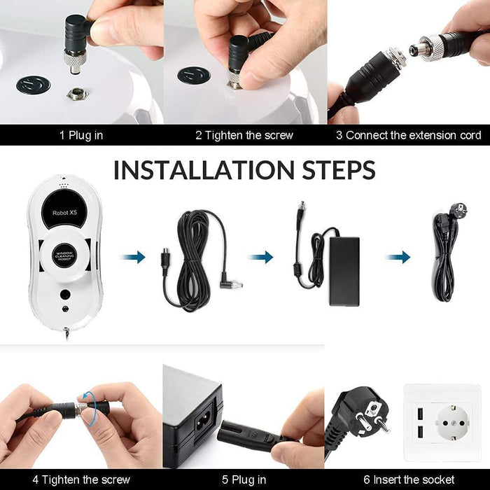 Fensterputzroboter, Fensterscheiben Reinigung, Glasputzroboter Bluetooth App mit Fernbedienung & Sicherheitsseil