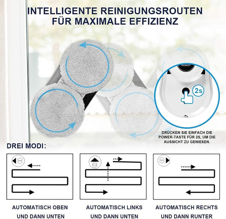 Fensterputzroboter, Fensterscheiben Reinigung, Glasputzroboter Bluetooth App mit Fernbedienung & Sicherheitsseil
