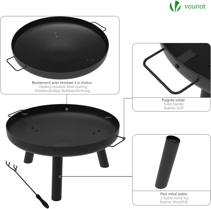 Feuerschale Feuerkorb Feuerstelle für Heizung, Garten, Camping, Terrasse, Ø 60 cm, Schwarz