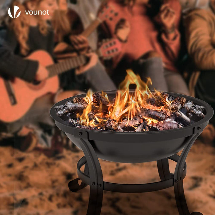 Feuerschale mit Funkenschutz, Feuerkorb Feuerstelle für Heizung, Garten, Camping, Terrasse, Ø 55 cm, Schwarz